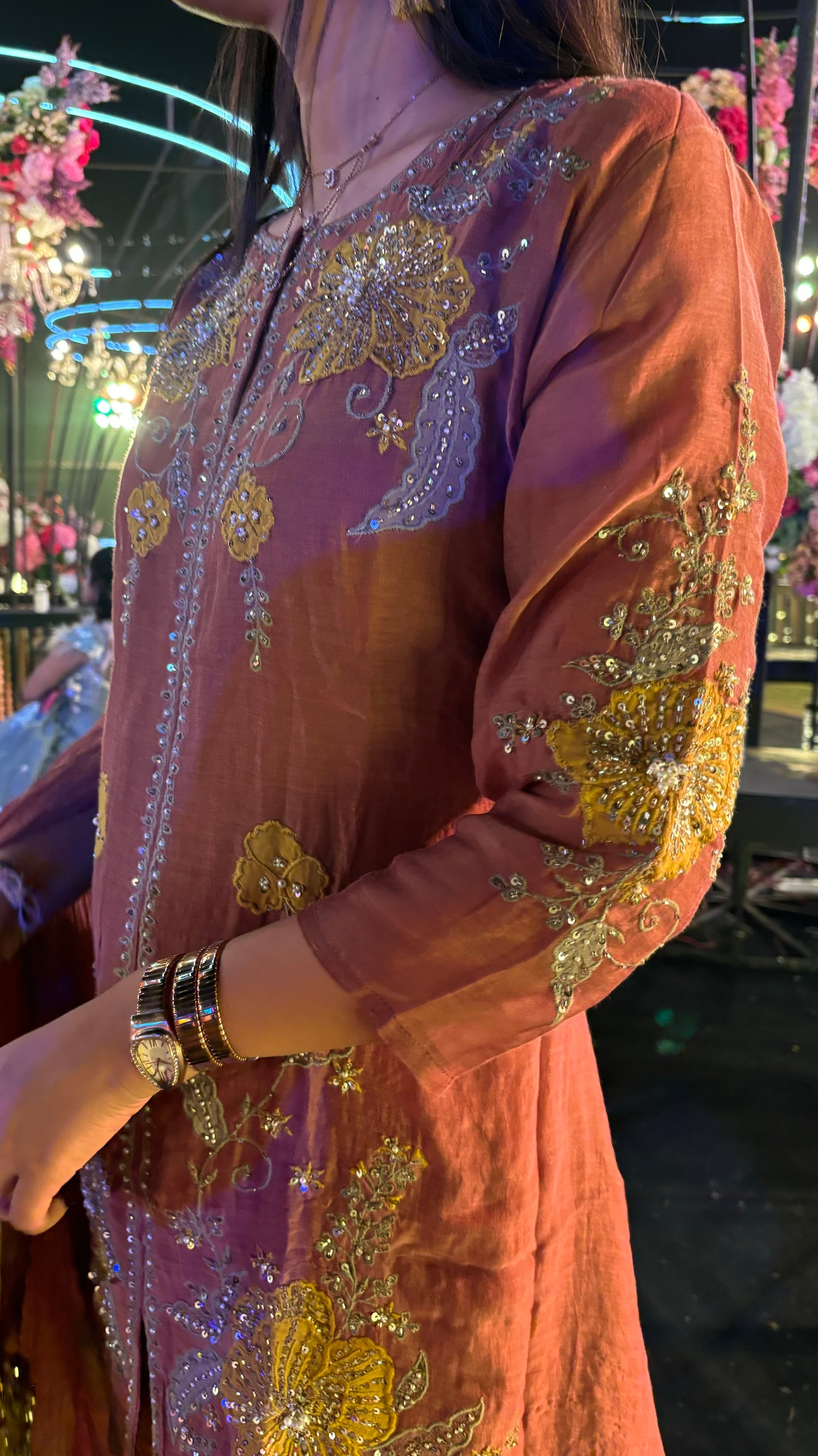 Embroidered Mul Chanderi Kurta and Tissue Gharara set for women