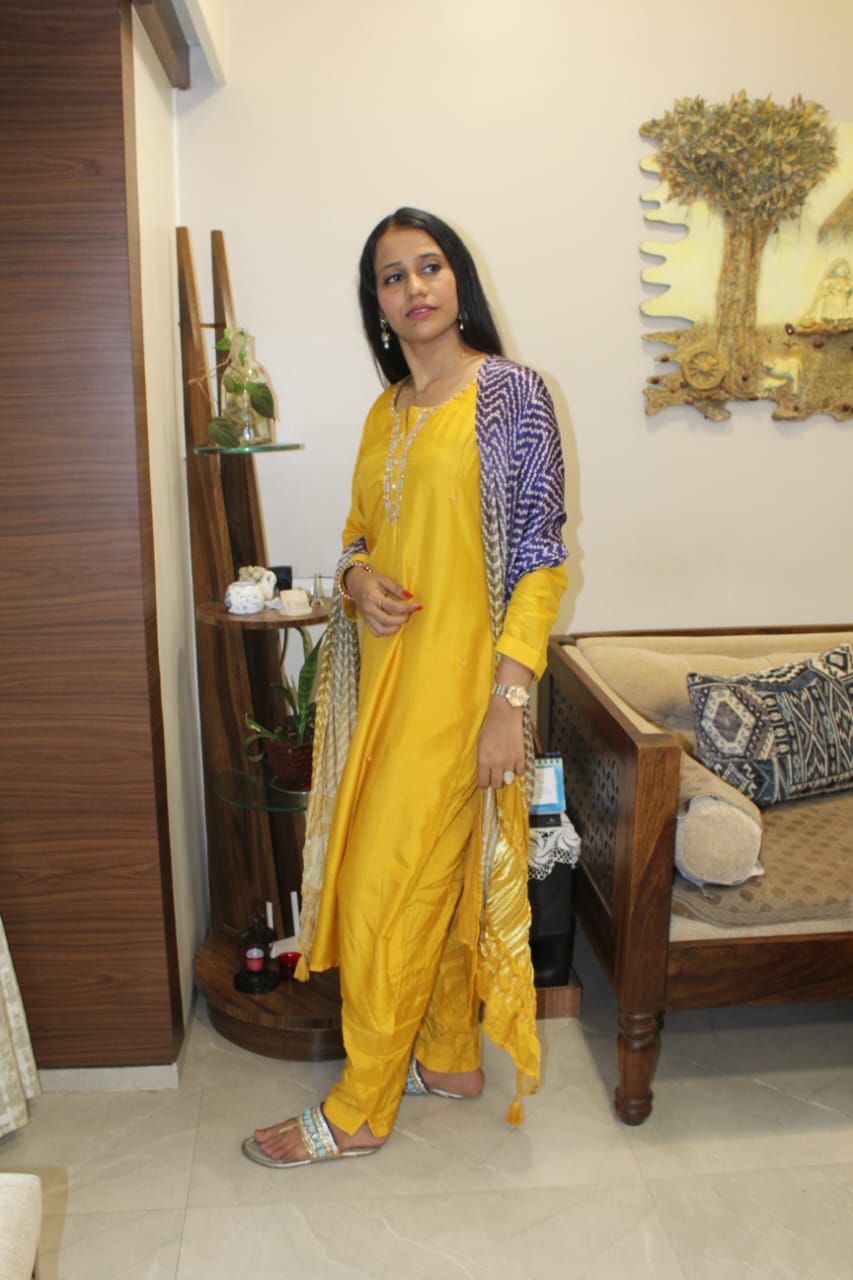 Yellow Suit Set for Women With dual colour dupatta