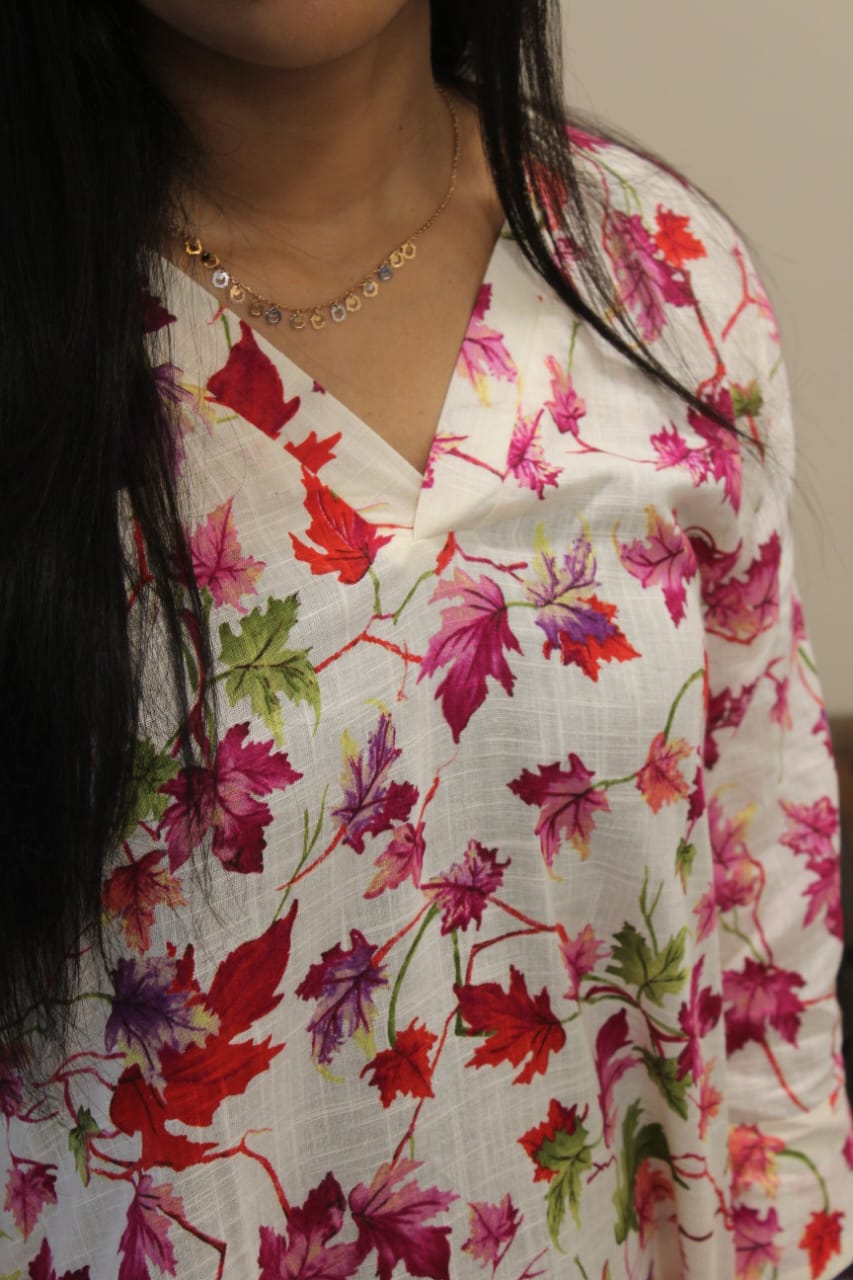 Floral Cotton Linen Kurti for Women